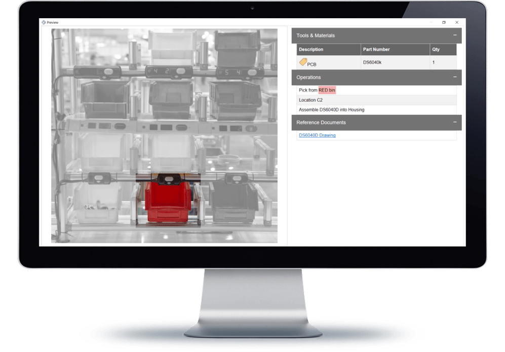 Detect and prevent mistakes in manufacturing process red bin screen