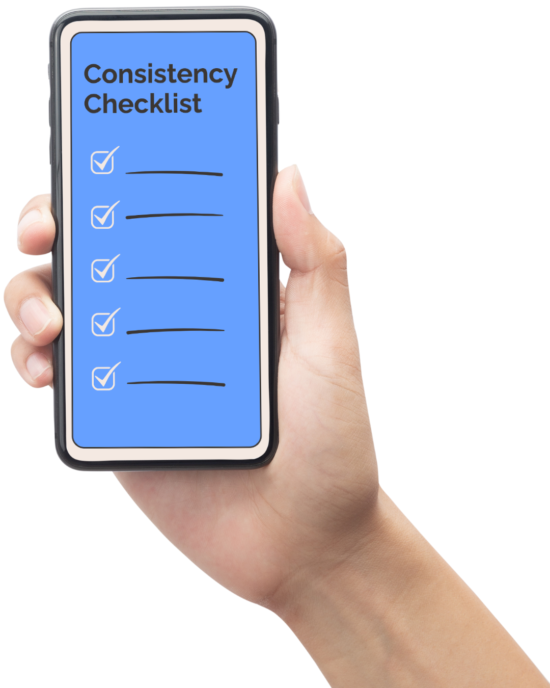 Consistency Checklist An smart phone showing a copy of our manufacturing consistency checklist to help run production smoother.