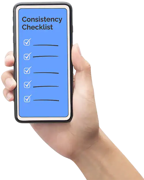 An smart phone showing a copy of our manufacturing consistency checklist to help run production smoother.